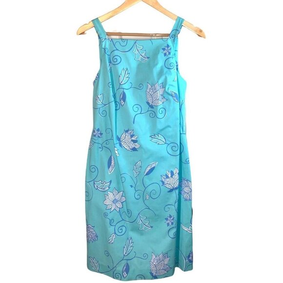 TIBI Vintage Blue Floral Pattern Sleeveless Spring Casual Shift Dress Size 4 - Picture 1 of 8
